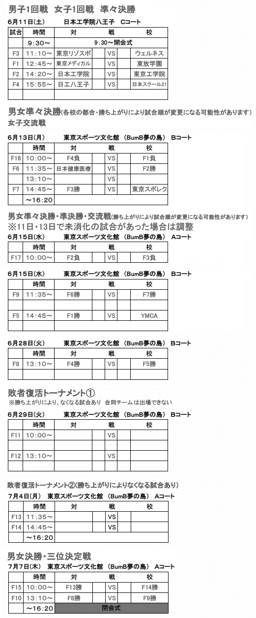 第21回全国専門学校バスケットボール選手権大会東京都予選（2016年度東京都専門学校バスケットボール選手権大会） 組み合わせ2